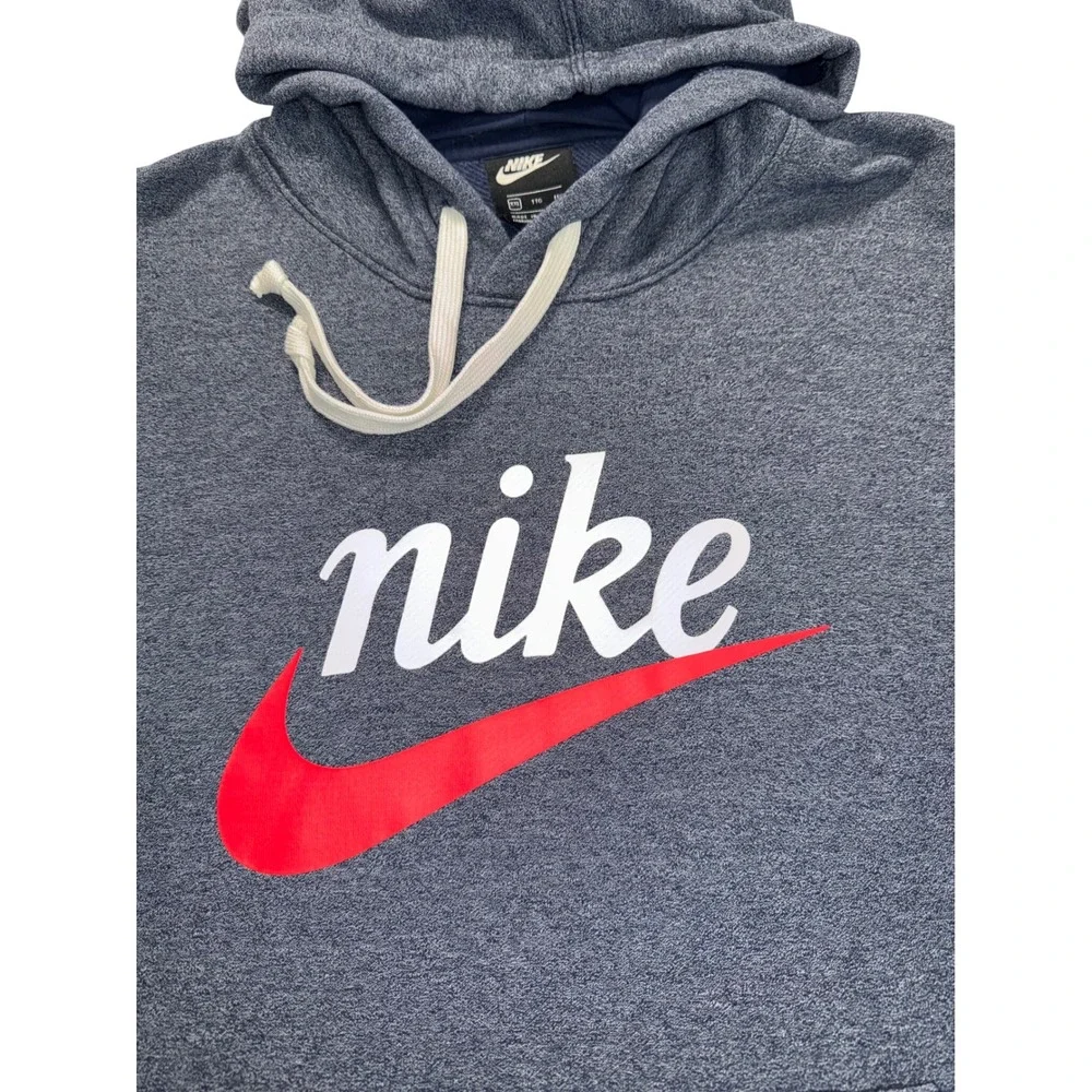 Nike Mens XXL Blue Heathered Graphic Pullover Hoodie Swoosh Logo Sportswear